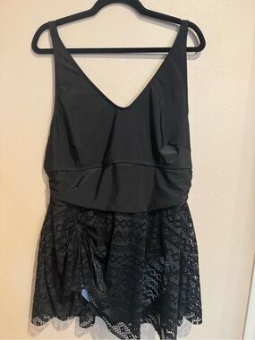 SHEIN Black Lace-Skirt One-Piece Swimsuit